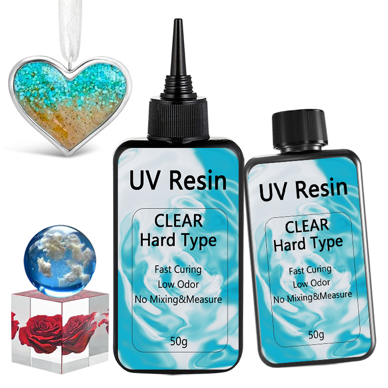 Pegamento de resina UV transparente y duro, curado por luz ultravioleta, líquido de cristal para hacer joyas artesanales, 50 g por botella