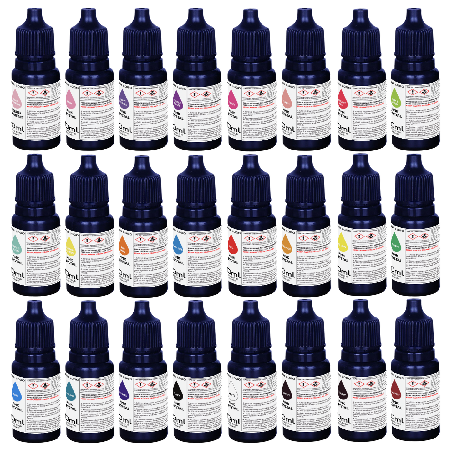 Pigmento líquido de color altamente concentrado, fácil de mezclar, para manualidades, resina epoxi, 24 colores por juego, 10 ml por botella