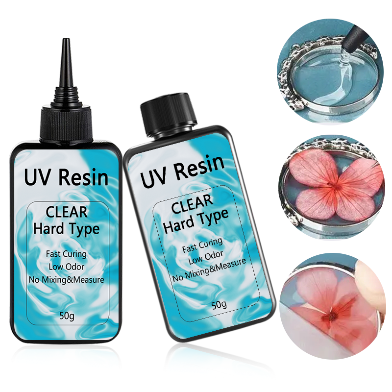 Pegamento de resina UV transparente y duro, curado por luz ultravioleta, líquido de cristal para hacer joyas artesanales, 50 g por botella