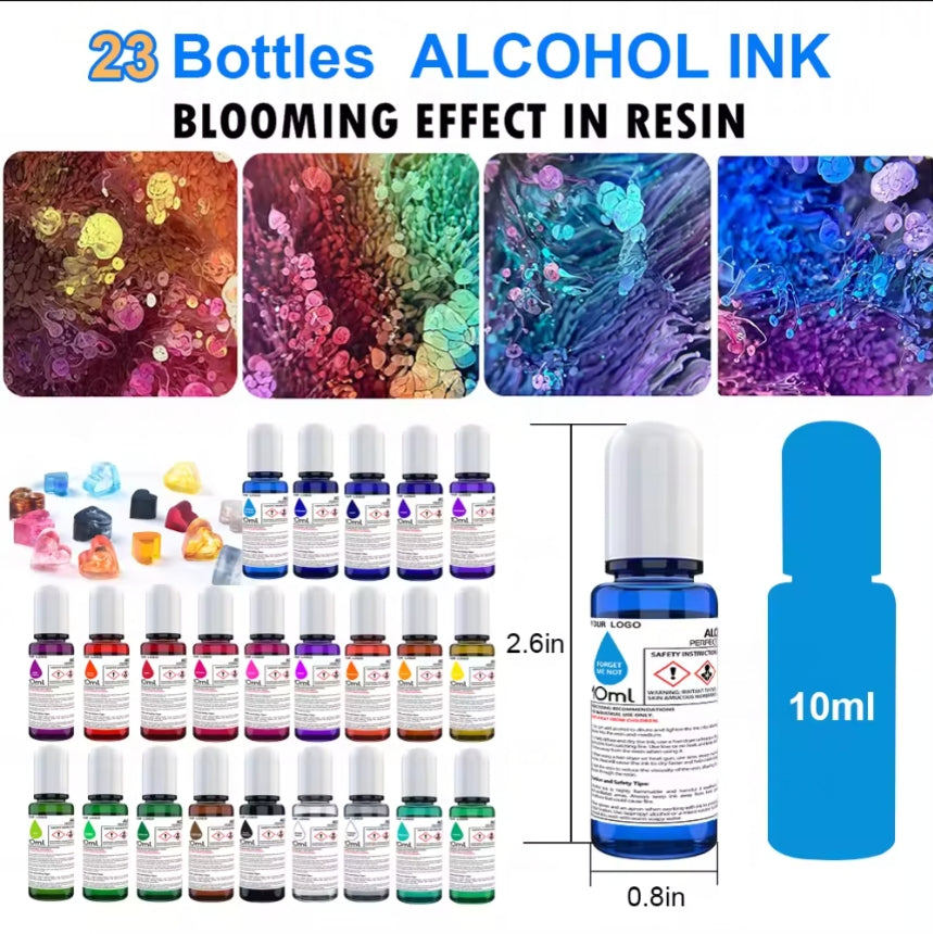 Creación de efectos de capas Botella de 10 ml con 23 colores de tinta líquida con alcohol para proyectos de resina epoxi, manualidades y arte 