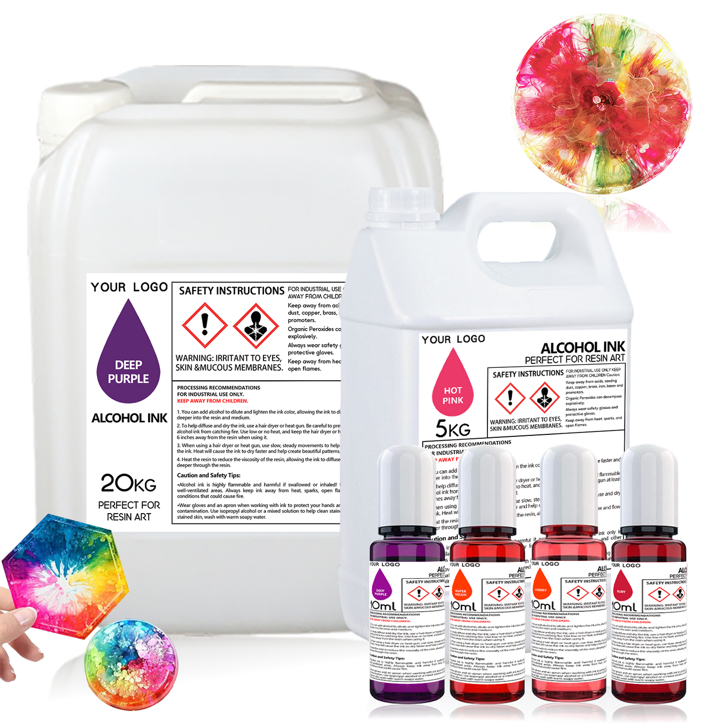 Tinta de alcohol personalizada multicolor de 5 kg/cubo para resina epoxi y UV/vidrio/piedra/cuero