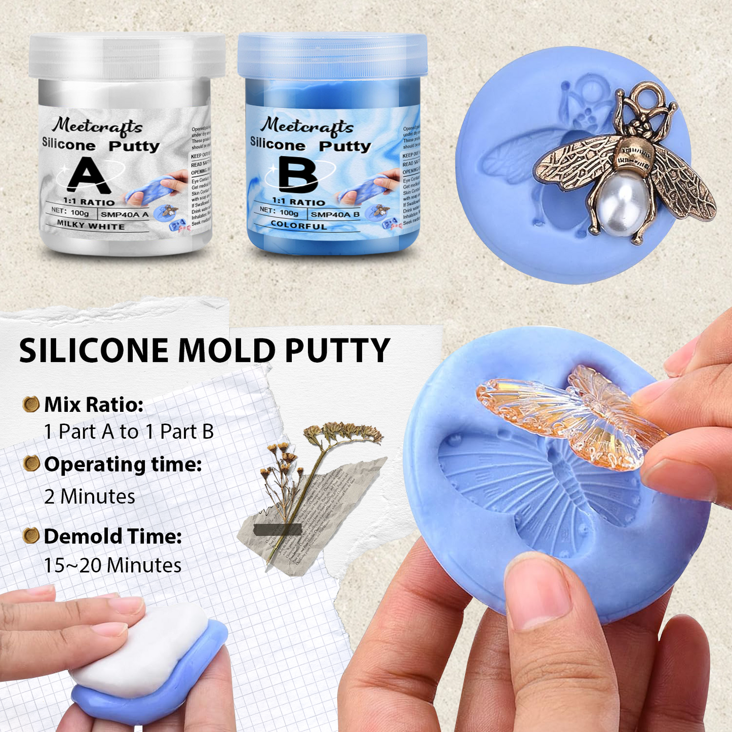 Meetcrafts Non Toxic 100G A+100G B Organic Solid Silicone Mold Putty For Mold Making