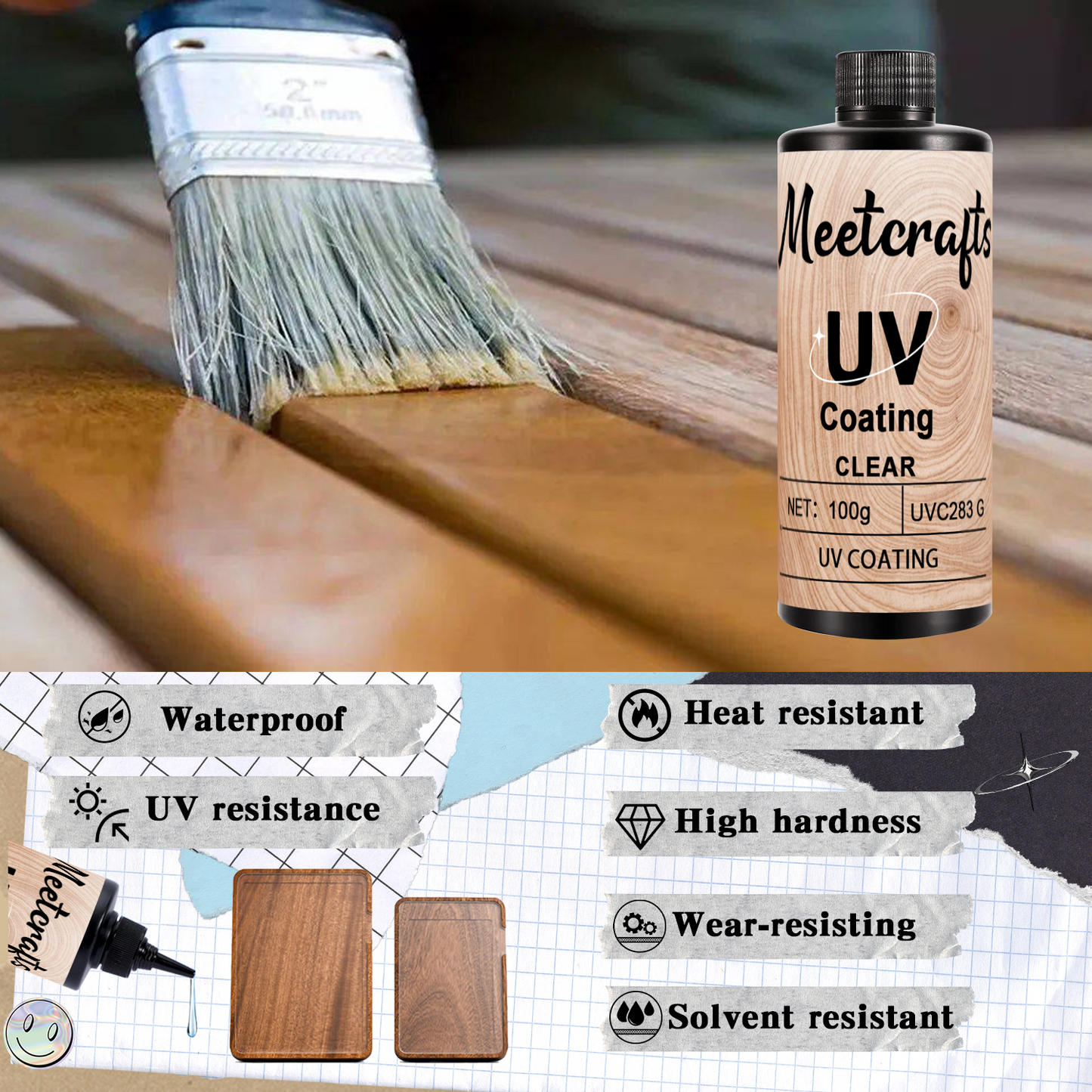 Pintura en aerosol resistente al calor con pincel y curado por UV para madera, revestimiento UV para pisos de metal, pintura UV 